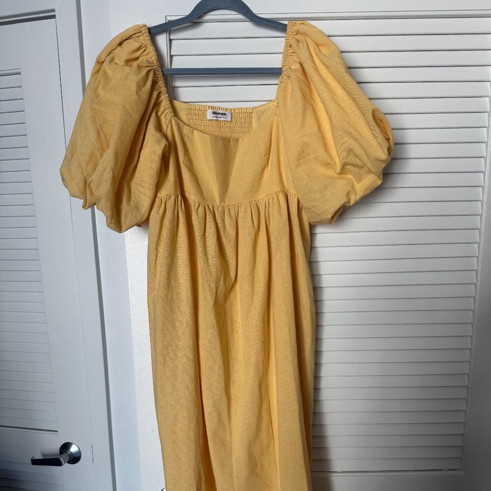 Showpo Yellow puff sleeve midi dress